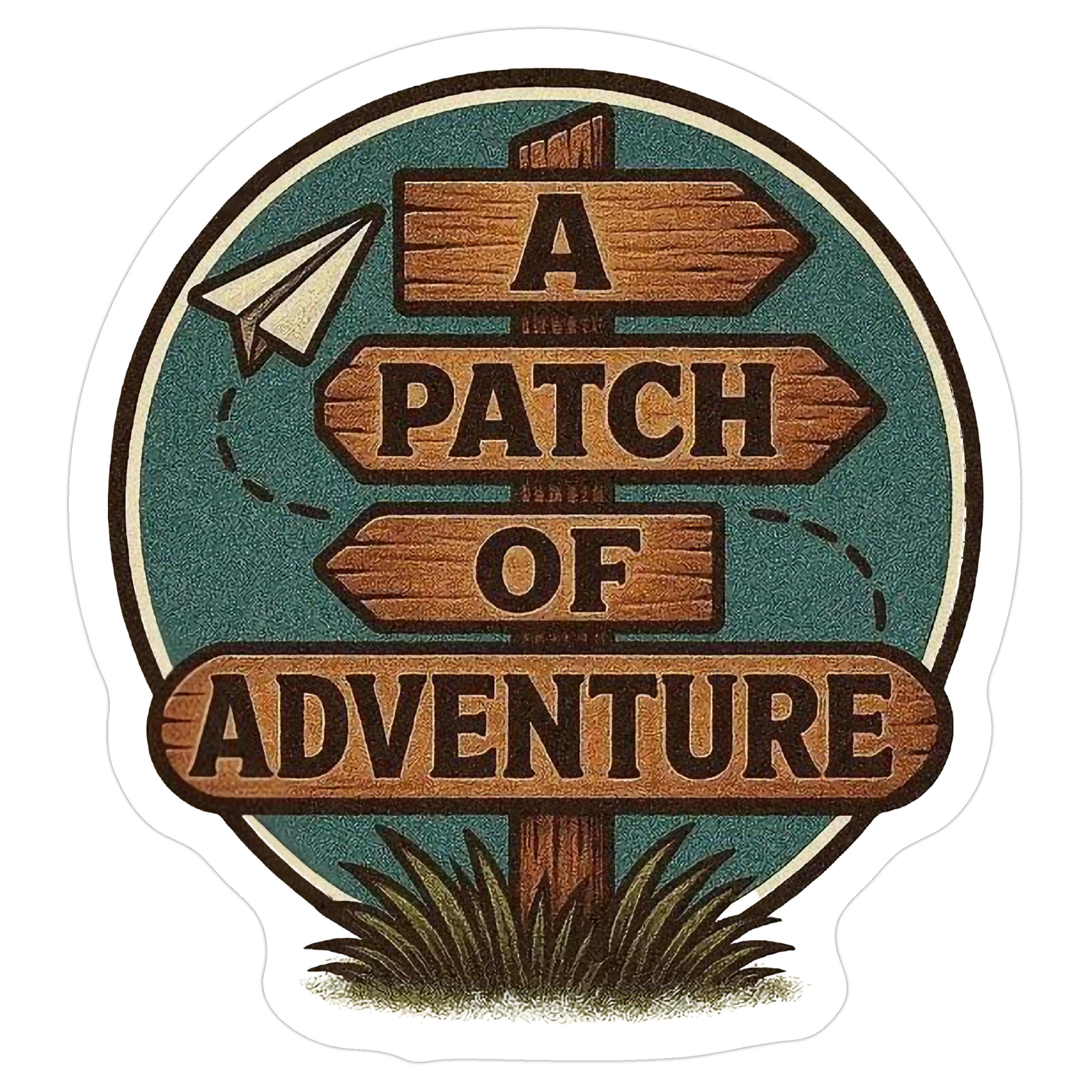 A patch of adventure logo sticker